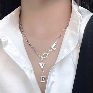Lettering Pendant Alloy Necklace Xl1197 - Silver - One Size