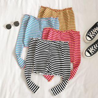 Frilled Trim Off-shoulder Striped Crop Top