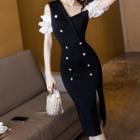 Cold-shoulder Double-breasted Sheath Dress