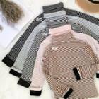 Long-sleeve Fleece-lined Turtleneck Striped T-shirt