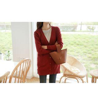 Set Of 2: Dual-pocket Wool Blend Long Cardigan