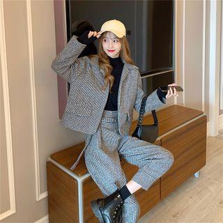 Set: Houndstooth Jacket + High-waist Pants
