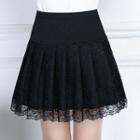 Lace Pleated Skirt Black - One Size