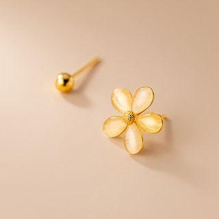 Flower Sterling Silver Asymmetrical Earring 1 Pair - Flower Sterling Silver Asymmetrical Earring - Gold - One Size