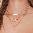 Rhinestone Layered Chain Necklace Gold - One Size