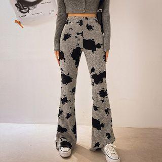 Cow-pattern Boot-cut Pants