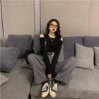 Cold-shoulder Long-sleeve T-shirt / Wide Leg Pants / Knee-length Shorts