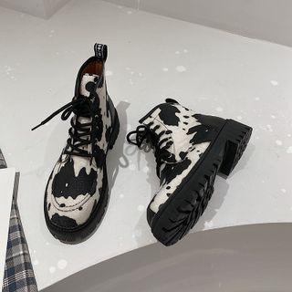 Print Lace Up Platform Short Boots