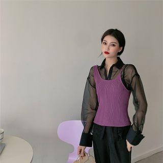 Plain Long-sleeve Shirt / Knit Sleeveless Top