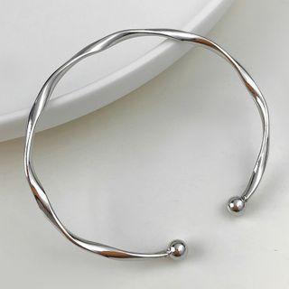 Twisted Stainless Steel Open Bangle Silver - One Size