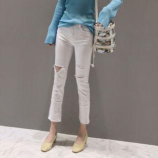 Slit-distressed Cuff-hem Pants