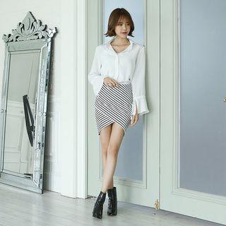 Petal-hem Striped Mini Skirt