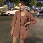 Set: Plain Camisole Top + Shorts + 3/4-sleeve Blazer