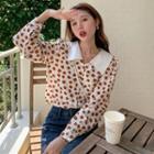 Long-sleeve Collared Print Button-up Blouse