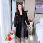 Sleeveless Mesh A-line Dress / One Button Cropped Blazer