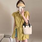 Plain Irregular Button Side-slit Sleeveless Shirt