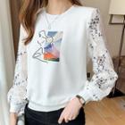 Puff-sleeve Floral Embroidered Sweatshirt