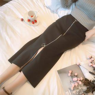 Zip Front Midi Knit Skirt