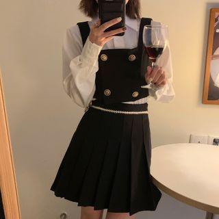 Plain Shirt / Vest / Mini Pleated Skirt