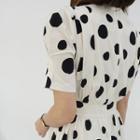 Puff-shoulder Polka-dot Maxi Dress