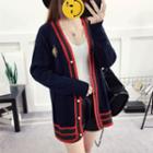 Embroidered Contrast Trim Cardigan
