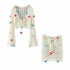 Bell-sleeve Floral Tie-front Loose-knit Cardigan / Mini Skirt / Set