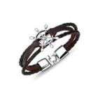 Fashion Personality Rudder Multilayer Brown Leather Bracelet Silver - One Size