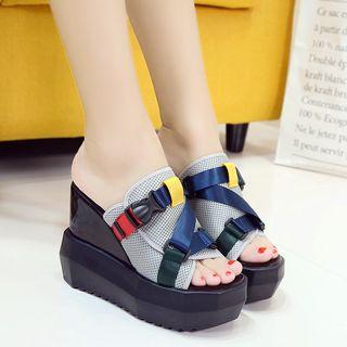 Color Block Wedged Slide Sandals