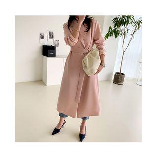 Notch-lapel Pastel Wrap Coat