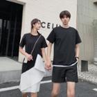 Couple Matching Short-sleeve T-shirt / Asymmetric Dress / Shorts