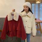 Fleece-lined Zip-up Jacket Wine Red - One Size