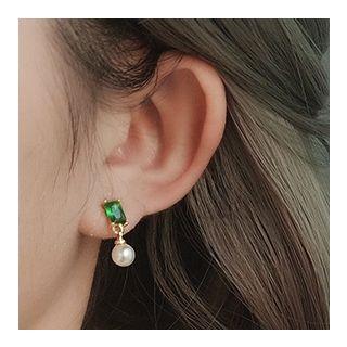 Mismatch Faux Pearl Earring 1 Pair - S925 Silver - Gold - One Size