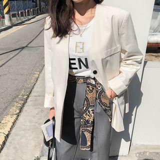 Collarless Longline Cotton Blazer