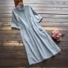 Short-sleeve Check Midi A-line Polo Dress