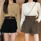 Corduroy High-waist Rolled Shorts