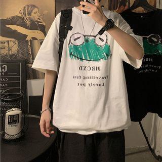 Short-sleeve Cartoon Frog Print T-shirt