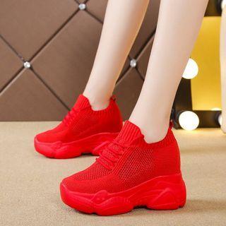 Plain Lace-up Hidden Wedge Platform Sneakers