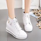 Buckled Hidden Wedge Lace Up High Top Sneakers