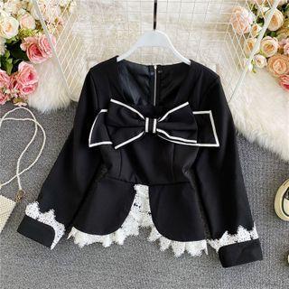 Lace-trim Bow-detail Slim Cut Blouse