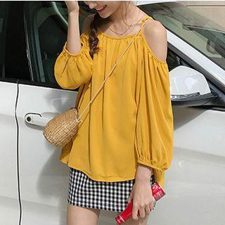 Plain Off Shoulder Blouse / Plaid Skirt