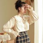 Long-sleeve Buttoned Frill Trim Blouse Beige - One Size
