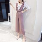 Set: Elbow-sleeve T-shirt + Ruffle Trim Jumper Pants