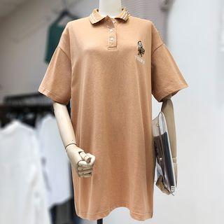 Cartoon Print Short-sleeve Polo Shirt Dress