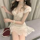 Lace Slim-fit Top / Rhinestone Skirt