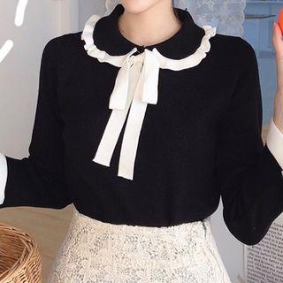 Tie-neck Two-tone Collared Sweater