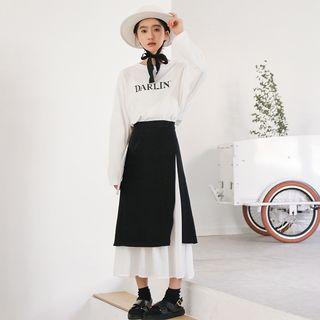 Mock Two-piece A-line Midi Skirt