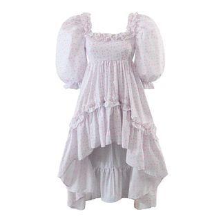 Short-sleeve Floral High Low A-line Dress
