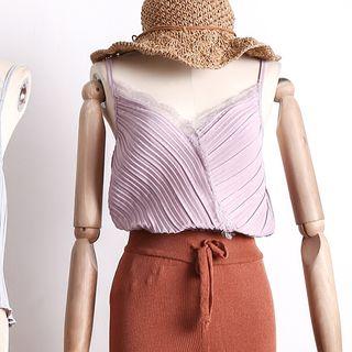 Lace-trim Pleated Chiffon Camisole Top