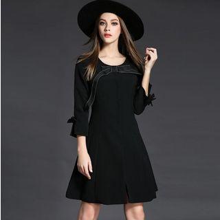 Bow Accent 3/4 Sleeve A-line Dress