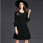 Bow Accent 3/4 Sleeve A-line Dress